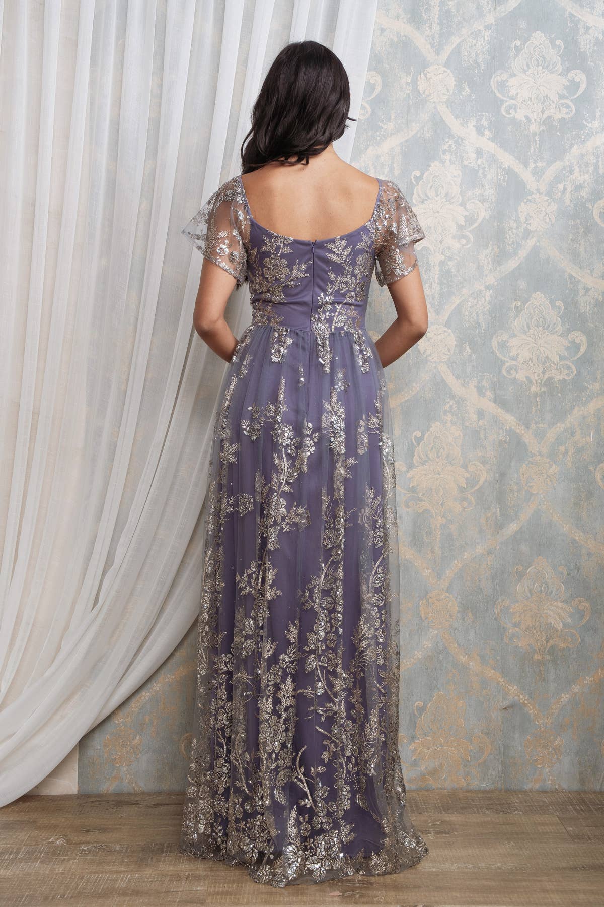 Rosemore Couture - Wholesale Gown - Women's - Glitter Sequined Flutter Sleeve Maxi Dress 9