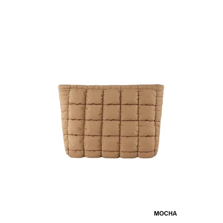 ASH MOCHA Quilted Cosmetic Makeup Pouch Clutch Bag for wholesale on Faire