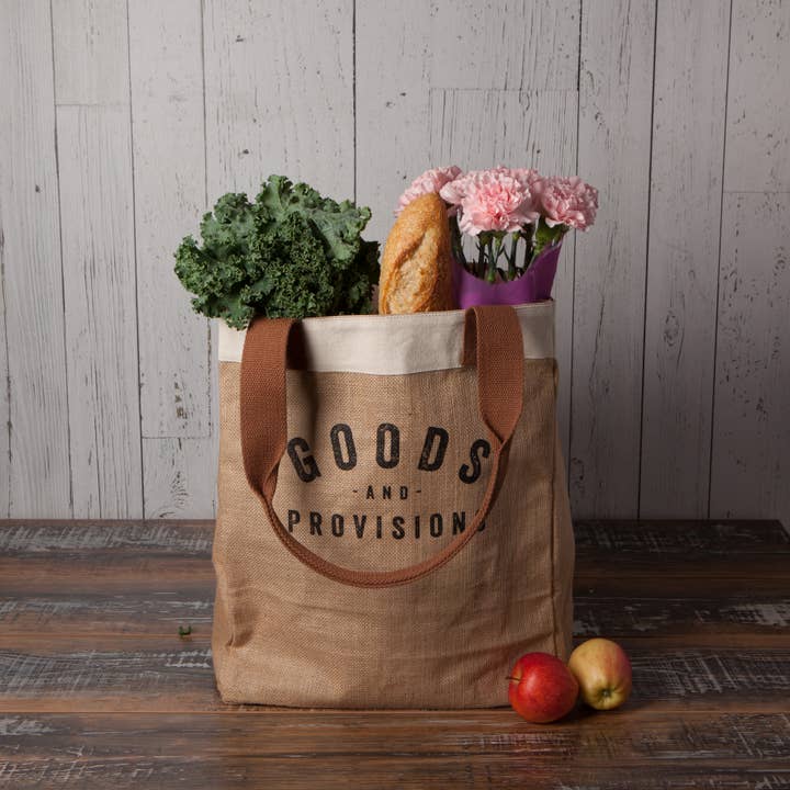 Now Designs by Danica - Wholesale Grocery/Shopping Bag - Goods And Provisions Large Burlap Shopping Bag