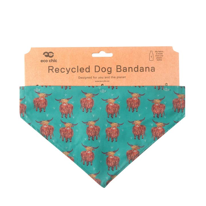Eco Chic - Venta al por mayor Bandana - Perros - Pañuelo para perro reciclado Eco Chic - Vaca Highland Teal1