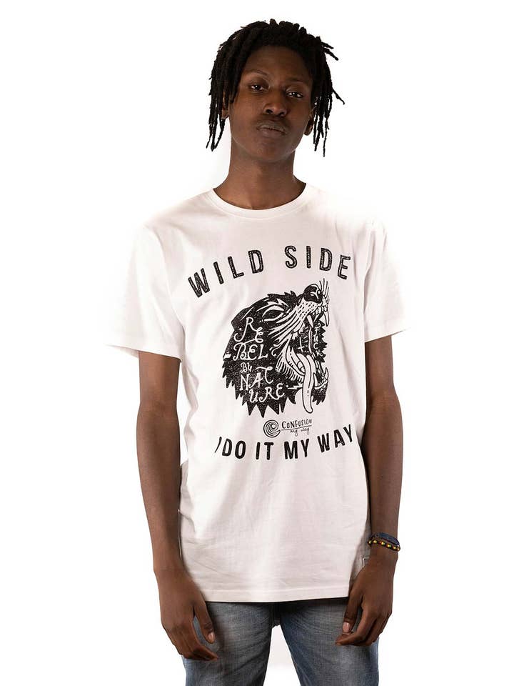 WILD SIDE WHITE TEE for wholesale by CONFUSION Wear
