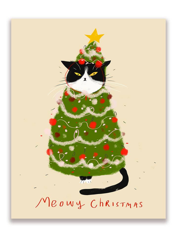 Carte de Chat Arbre de Noël Miaou pour la vente par The Dancing Cat