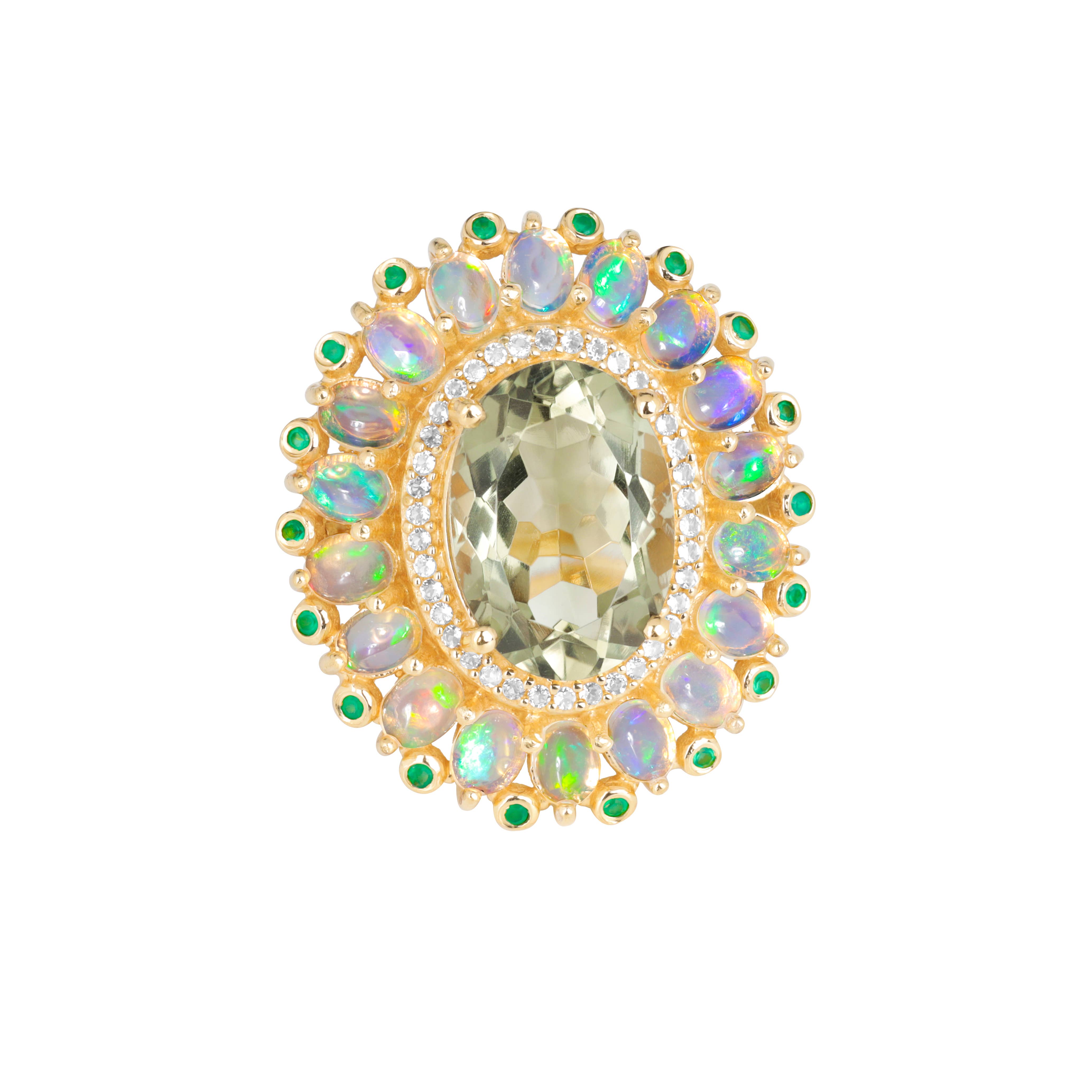 Tiramisu – wholesale Cocktail/statement ring – Gold Plated Over Green Amethyst Ethiopian Opal Cocktail Ring0