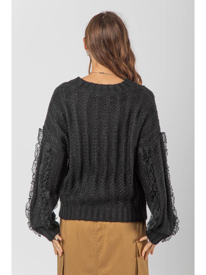 VERY J - Wholesale Knit Sweater - Women's - 12W2901V-Lace Trim Oversized Knit Sweater Top17