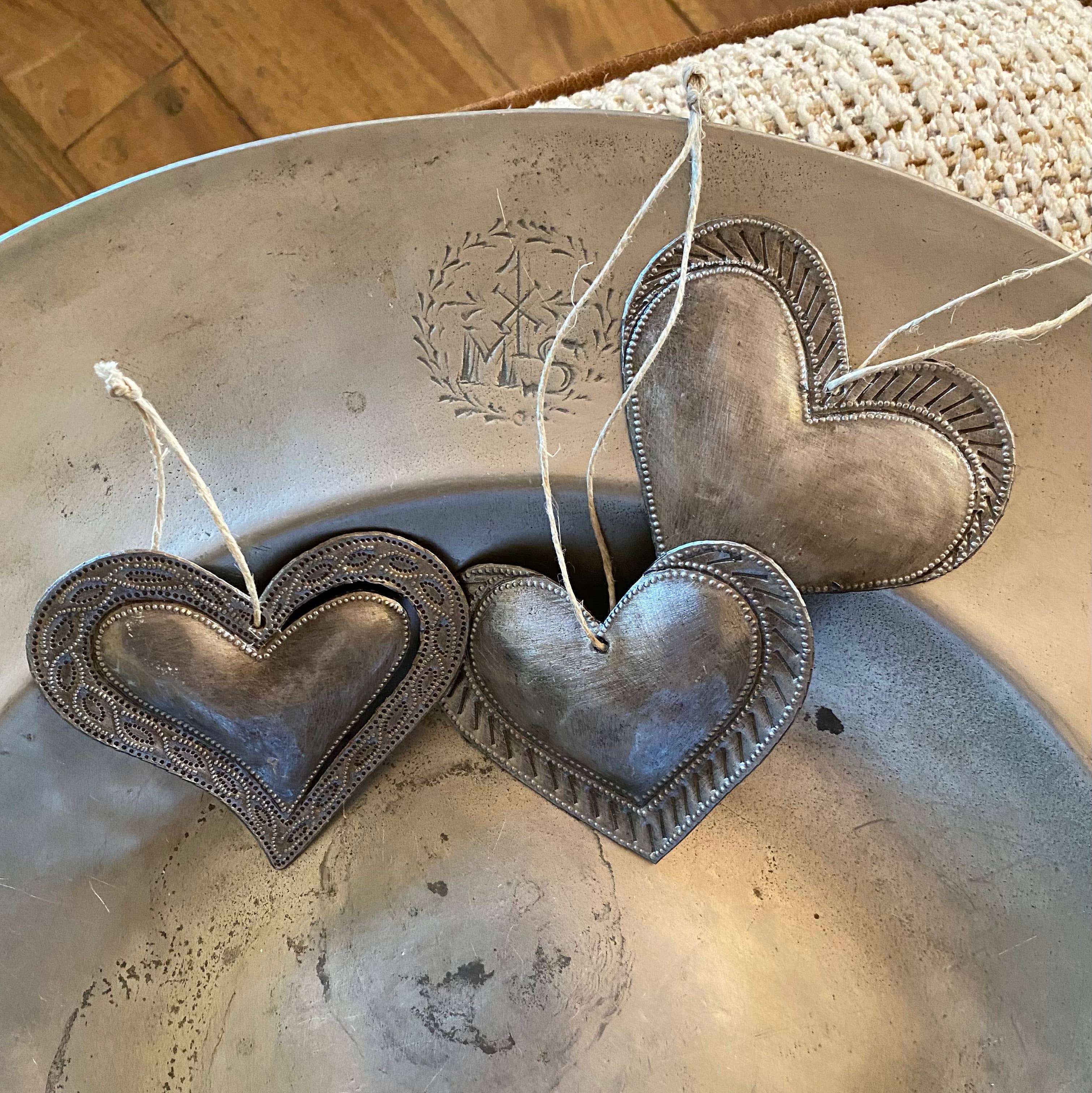 Haiti Fair Trade~ It's Cactus - Wholesale Ornament Set - Set of 3 Handmade Small Heart Ornaments 2.5x2.5 Haiti Art2