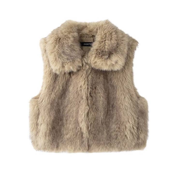 KHAKI Stylish Faux Fur Vest In Solid Color for wholesale on Faire3