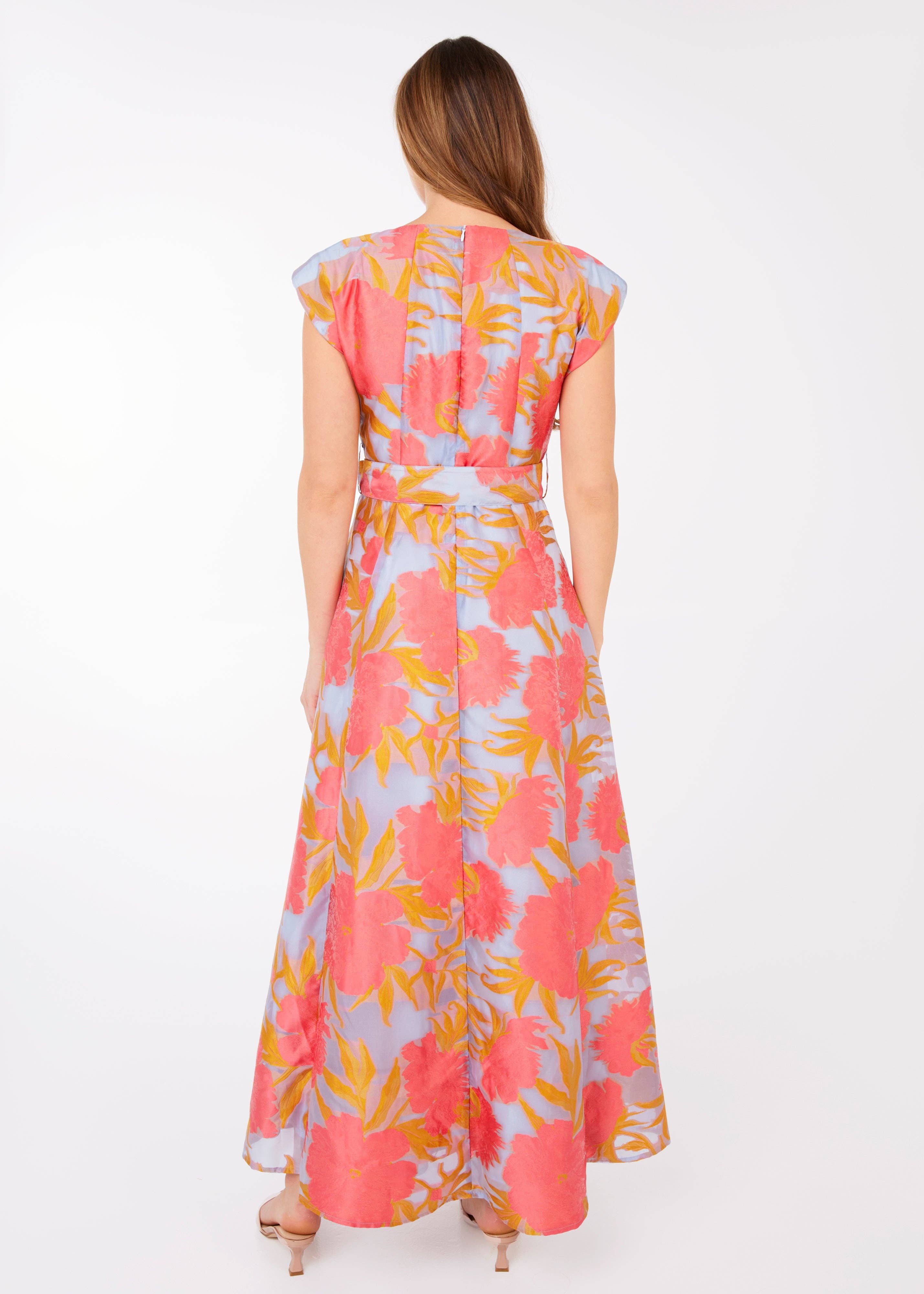 Abbey Glass - Wholesale Gown - Women's - Olivia Gown Hot Coral Pansy Vine Organza4