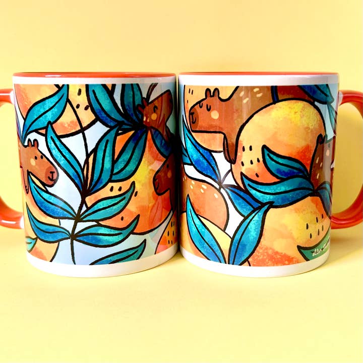 Orange x Capybara 11oz Mug for wholesale by Ellen Stubbings Illustration
