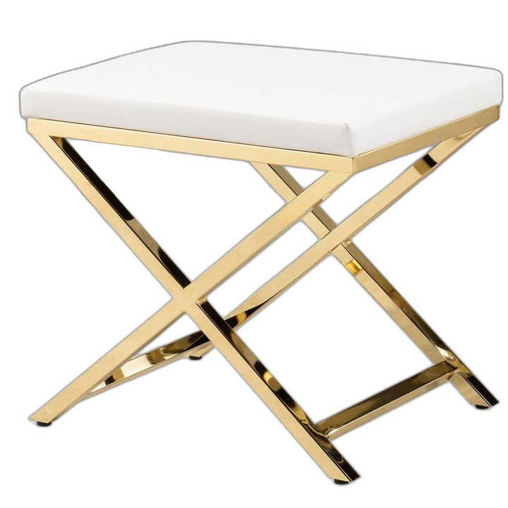 21" White and Gold Faux Leather Vanity Chair for wholesale by HomeRoots