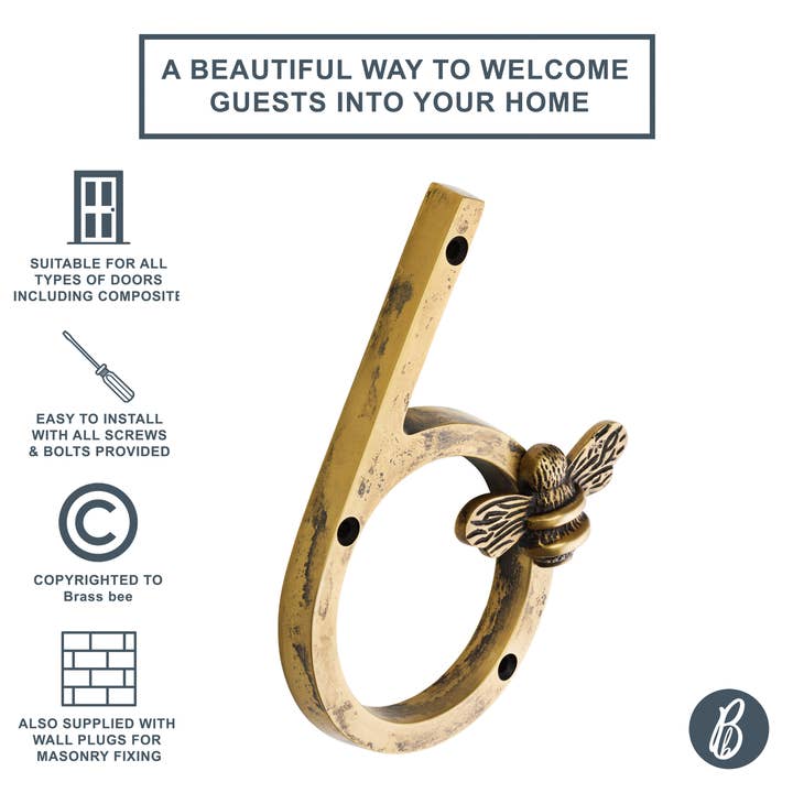 Brass bee - Wholesale Wall hook - Brass bee Premium House Numbers with Bee in Heritage Finish13