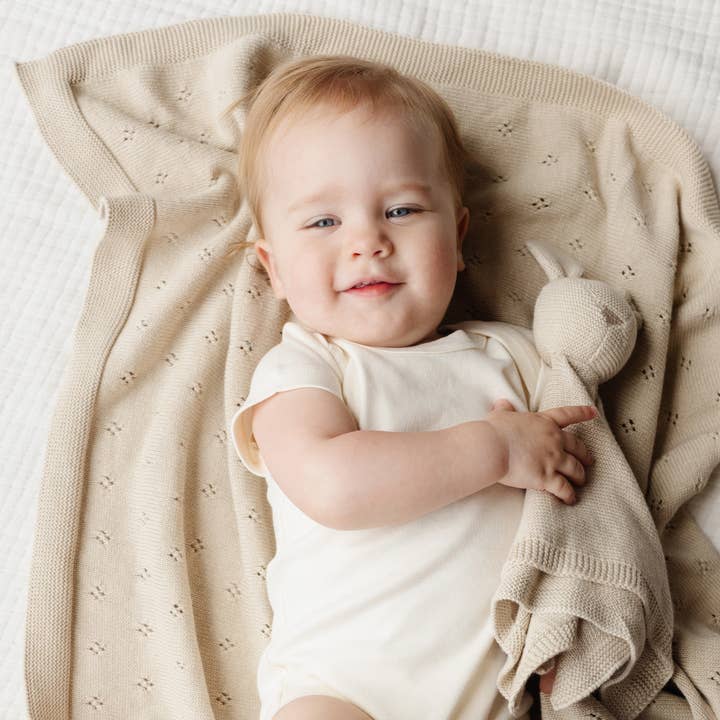The Blueberry Hill - Wholesale Bedding Blanket - Kids & Baby - Heirloom Pique Blanket Birch Organic Cotton Embroidery Blank2