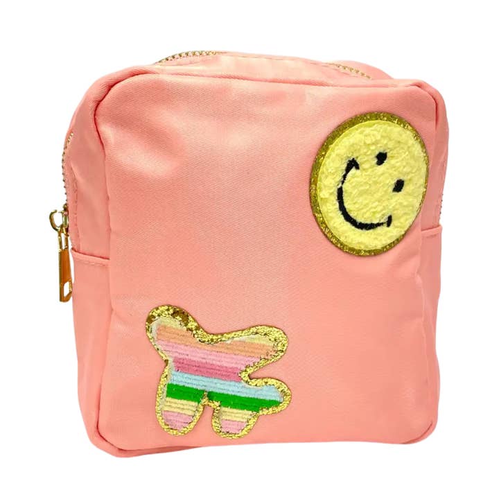SALE - Plane & Smile Pouch With Chenille Patches for wholesale by Properly Improper