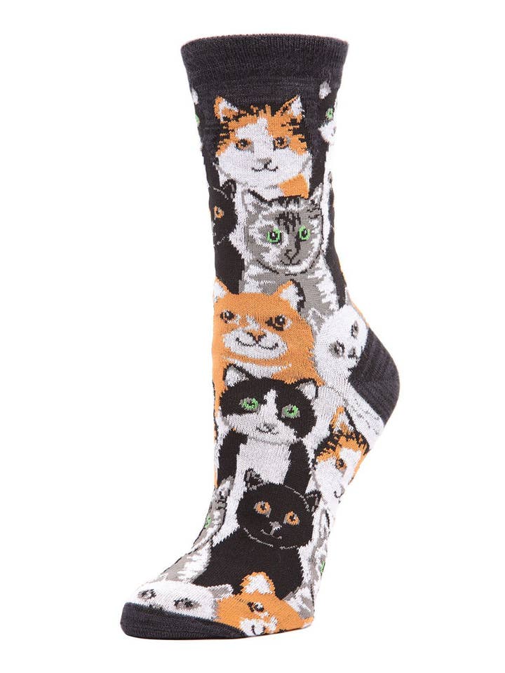 Infinity Classics International Inc. - Wholesale Socks - Women's - MeMoi Cats Montage Bamboo Crew 3 Pair Pack