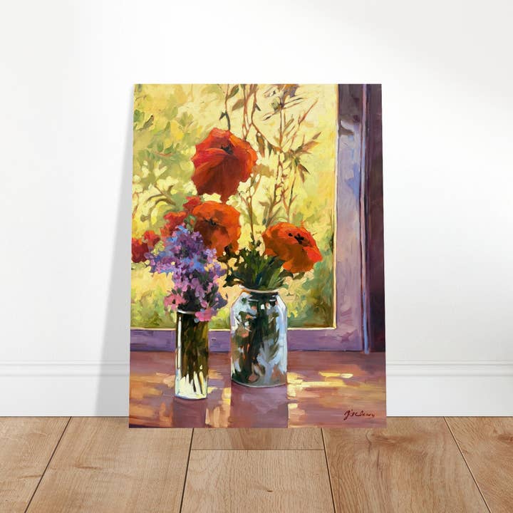 'Morning Light Poppies' Bloemen I 18x24 Museumkwaliteit Mat Papier Poster | Origineel Kunstwerk door Amerikaanse Kunstenares Barbara Cleary voor wholesale door Barbara Cleary Designs