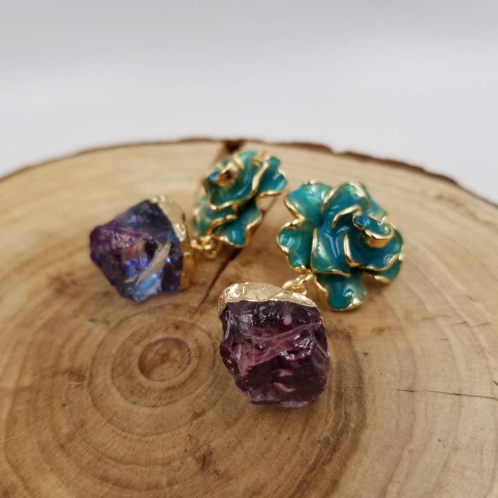 CHAKRA JEWELRY - Wholesale Dangle Earrings - Rose Natural Amethyst Earrings2