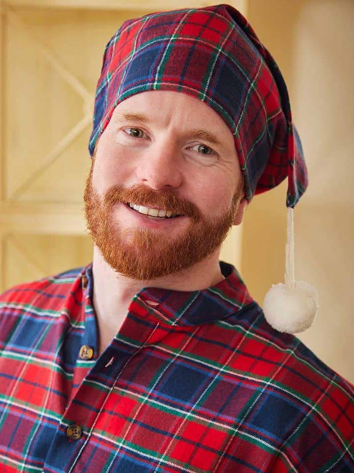 Lee Valley Ireland - Vente Haut de pyjama – unisexe - Bonnet de nuit en flanelle de coton - Carreaux rouge et marine (LV12)0