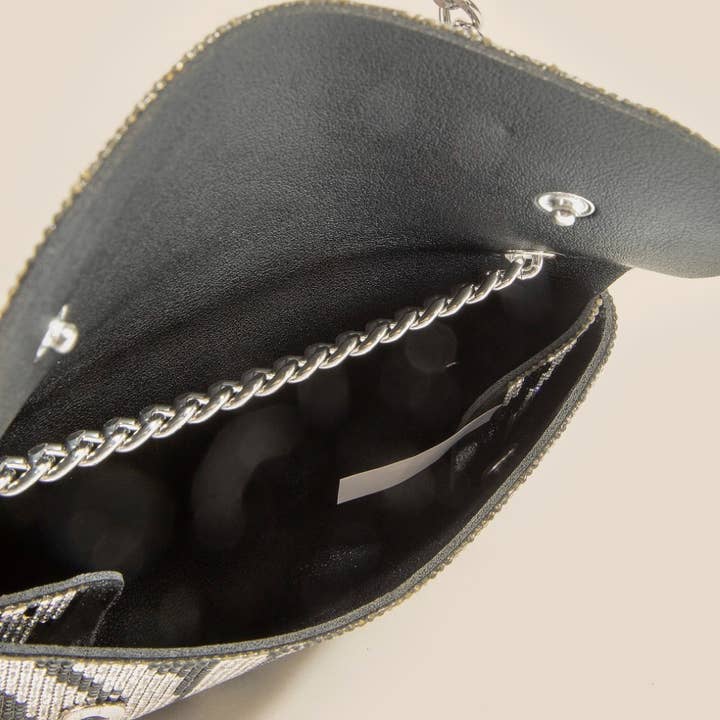 BLACKWHITE Zebra Print Full Rhinestone Studded Evening Bag for wholesale on Faire3