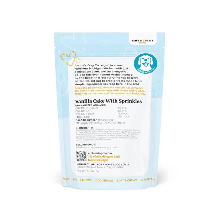 Archie's Dog Co. - Wholesale Pet Treats - Dog - Vanilla Cake with Sprinkles Dog Treats1