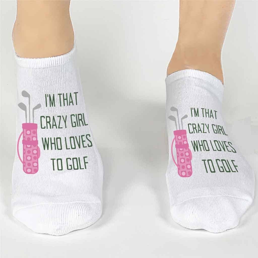 White I'm That Crazy Girl Who Loves To Golf - Novelty Golf Socks for wholesale on Faire0