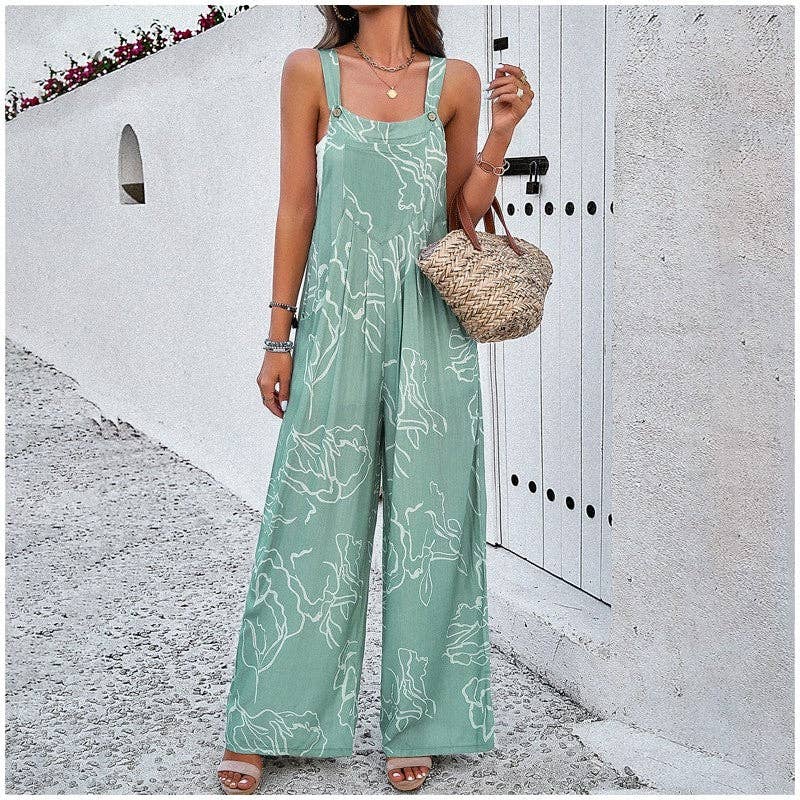 ShieldChic - Wholesale Jumpsuit - Women's - Contrast Color Printing Sleeveless Wide Leg Jumpsuits1