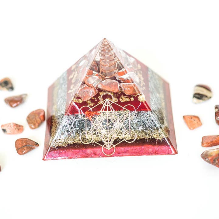 Orgonite® Pyramid Pyramid Metatron Orgone® Pyramid Series With Red Jasper, Root Chakra for wholesale by Spirit Elevations