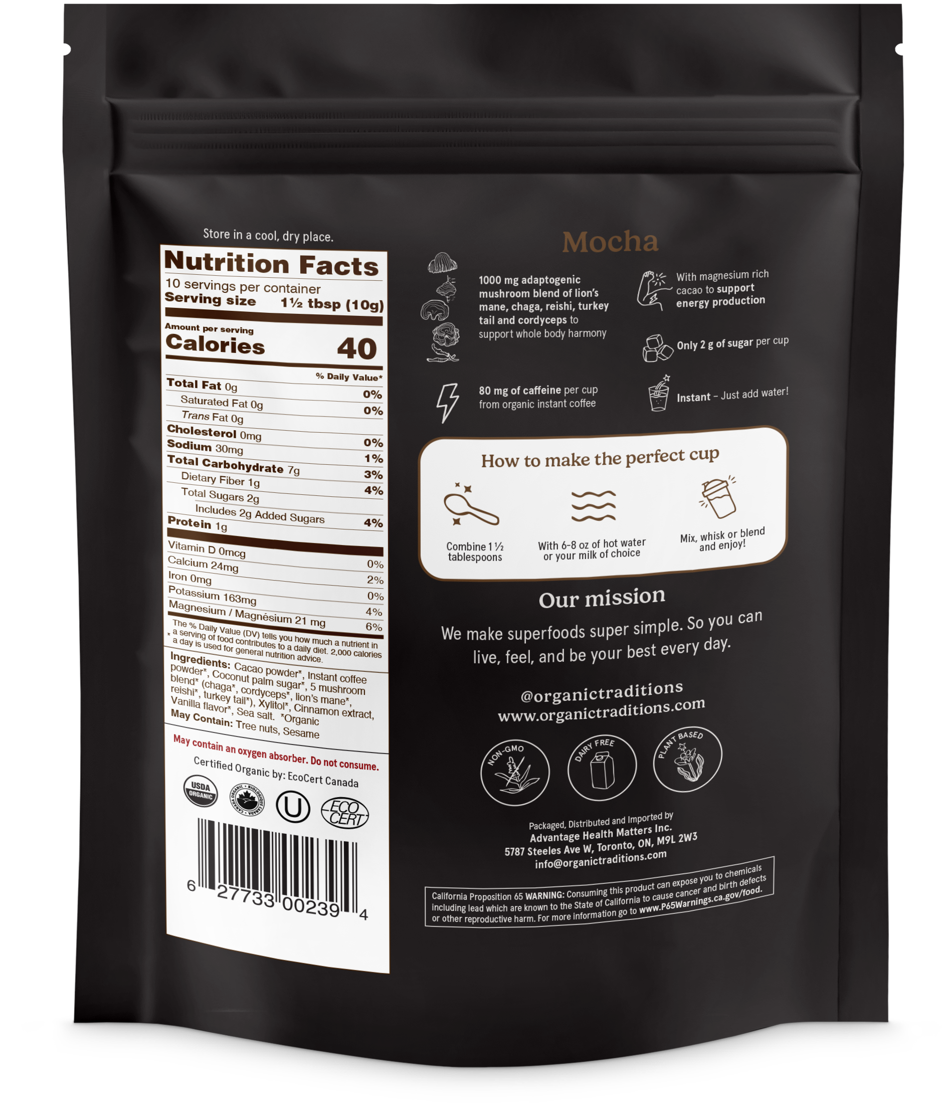 Organic Traditions - Wholesale Instant Coffee/Espresso - Mocha - Instant Mushroom Coffee1
