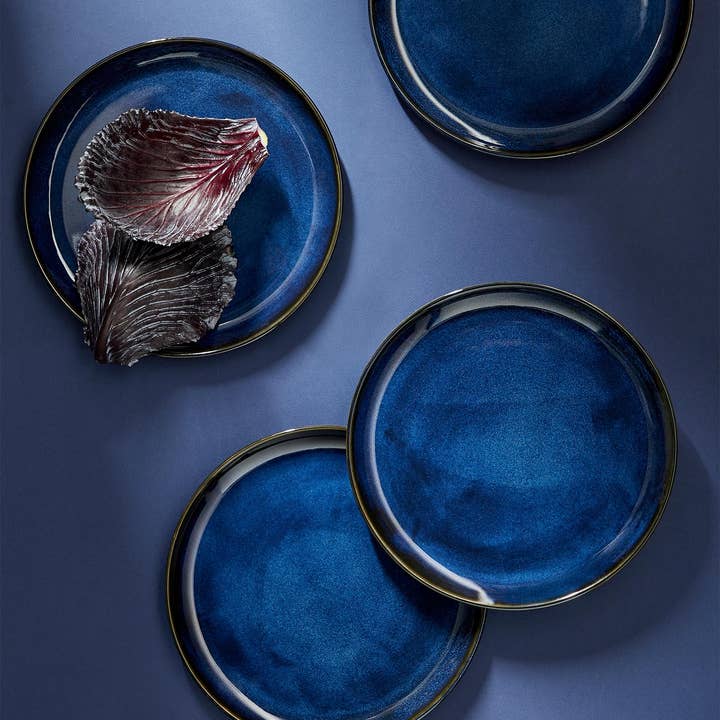 GHARYAN Stoneware & Olive Wood Tableware | USA - Wholesale Dinner Plate - Handmade Stoneware Flat Salad/Dinner Plate | Edan 9.4"10