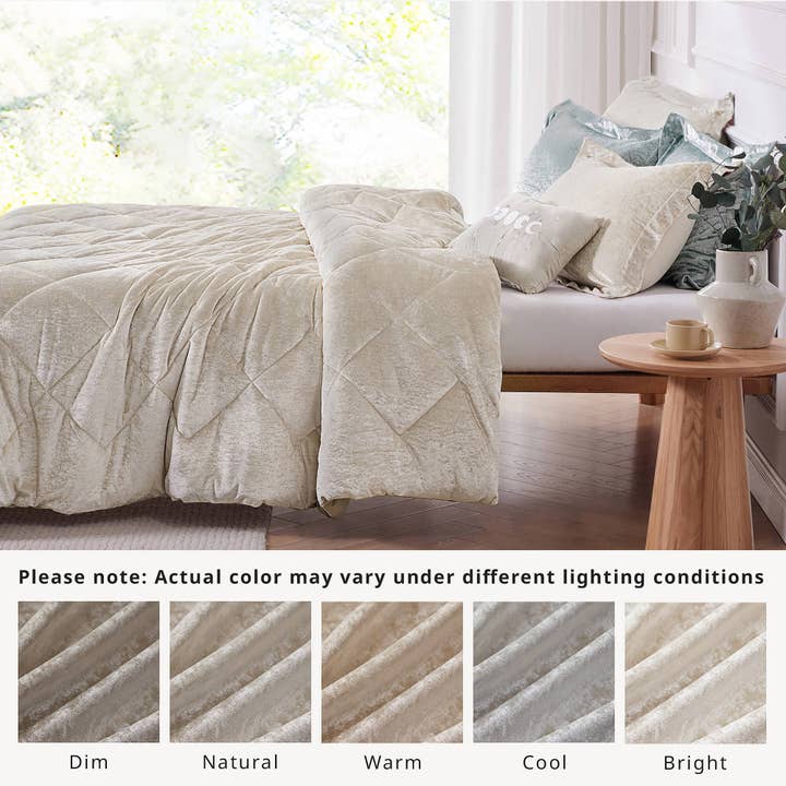 Olliix - Wholesale Bedding Set - Velvet Quilted Diamond Comforter Set, Champagne7