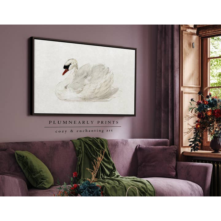 Plumnearly Prints - Wholesale Canvas Art - White Swan Neutral Watercolor Painting Framed Canvas Art 43