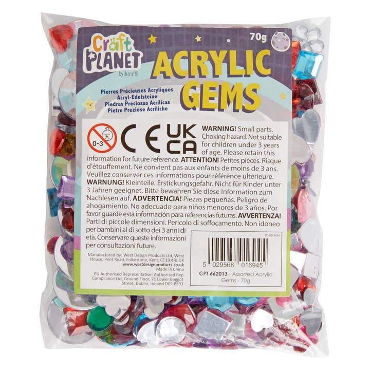 West Design Products - Wholesale Craft Supplies - Craft Planet Acrylic Gems Assorted 70g Diamond Rhinestones