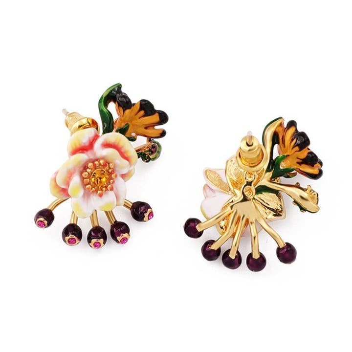 Handgjorda guldpläterade emaljblommaörhängen med S925-stift för wholesale av Exsito