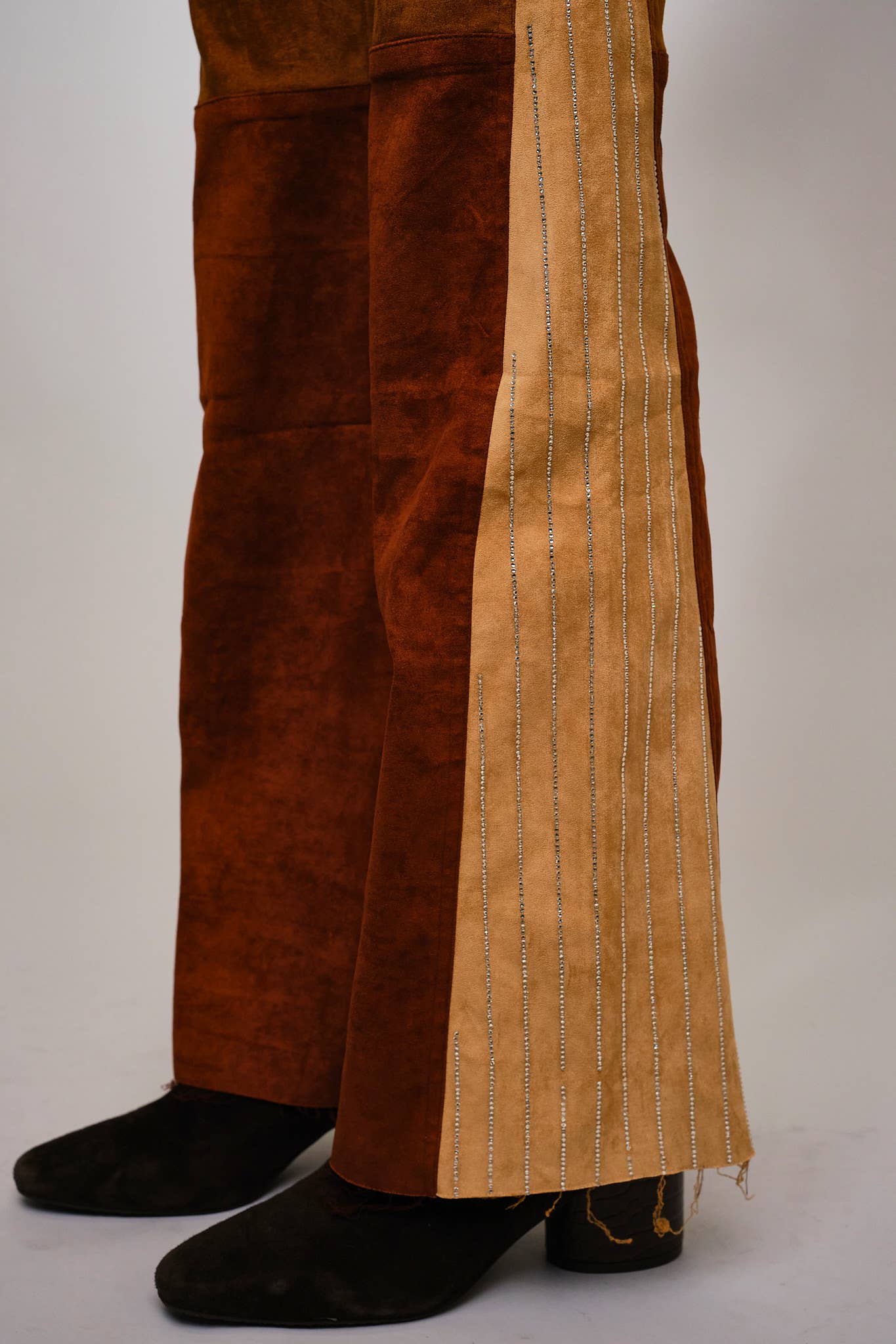 CAMEL BEIGE 22497P - ColorBlock Suede Bell Bottom Pants for wholesale on Faire1