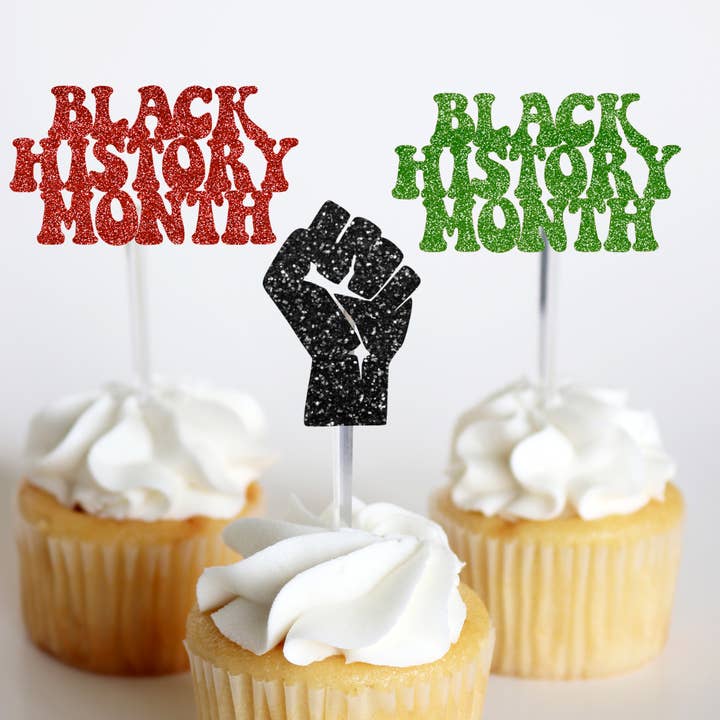 Lot de 12 décorations pour cupcakes Black History Month (texte et poings) pour la vente par Ninalem's Party
