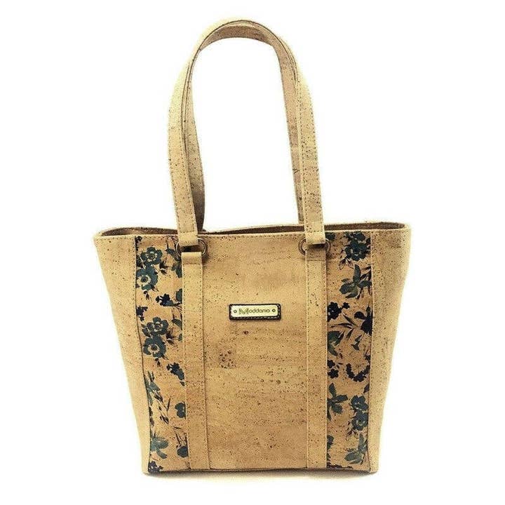 Bolso de mano de corcho y bolso vegano para mujer en azul floral para venta al por mayor de Moddanio Cork