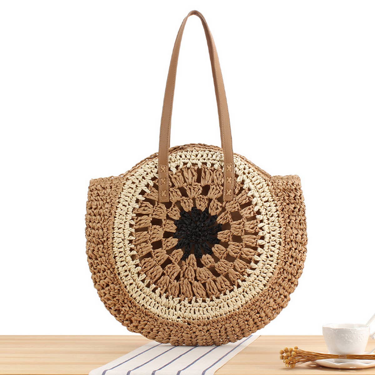 ACCITY - Wholesale Beach Bag - SIMPLE ROUND SHOULDER STRAW BAG_CWAB20162
