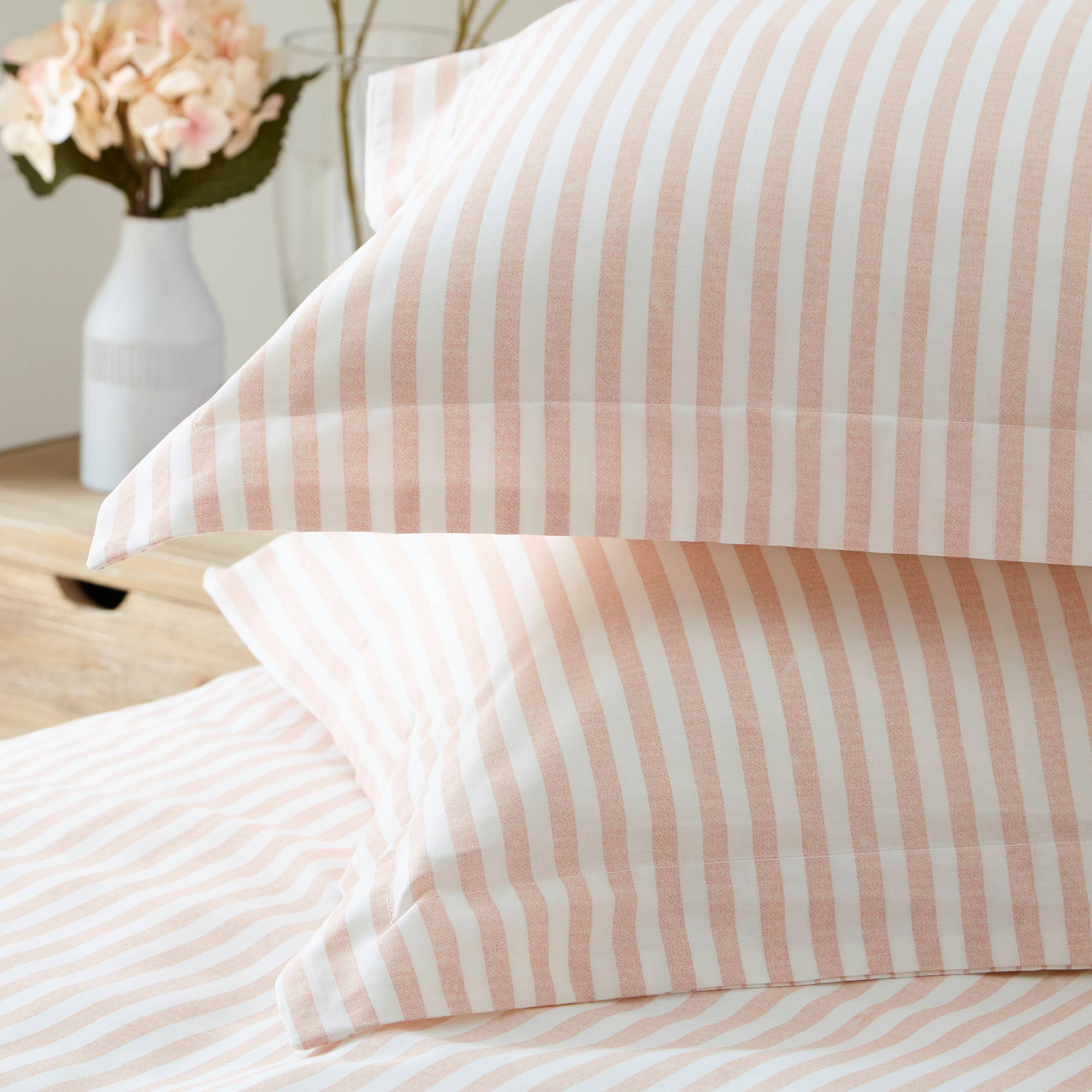 Hebden Mélange Stripe 100% Cotton Duvet Cover Set Blush for wholesale on Faire3