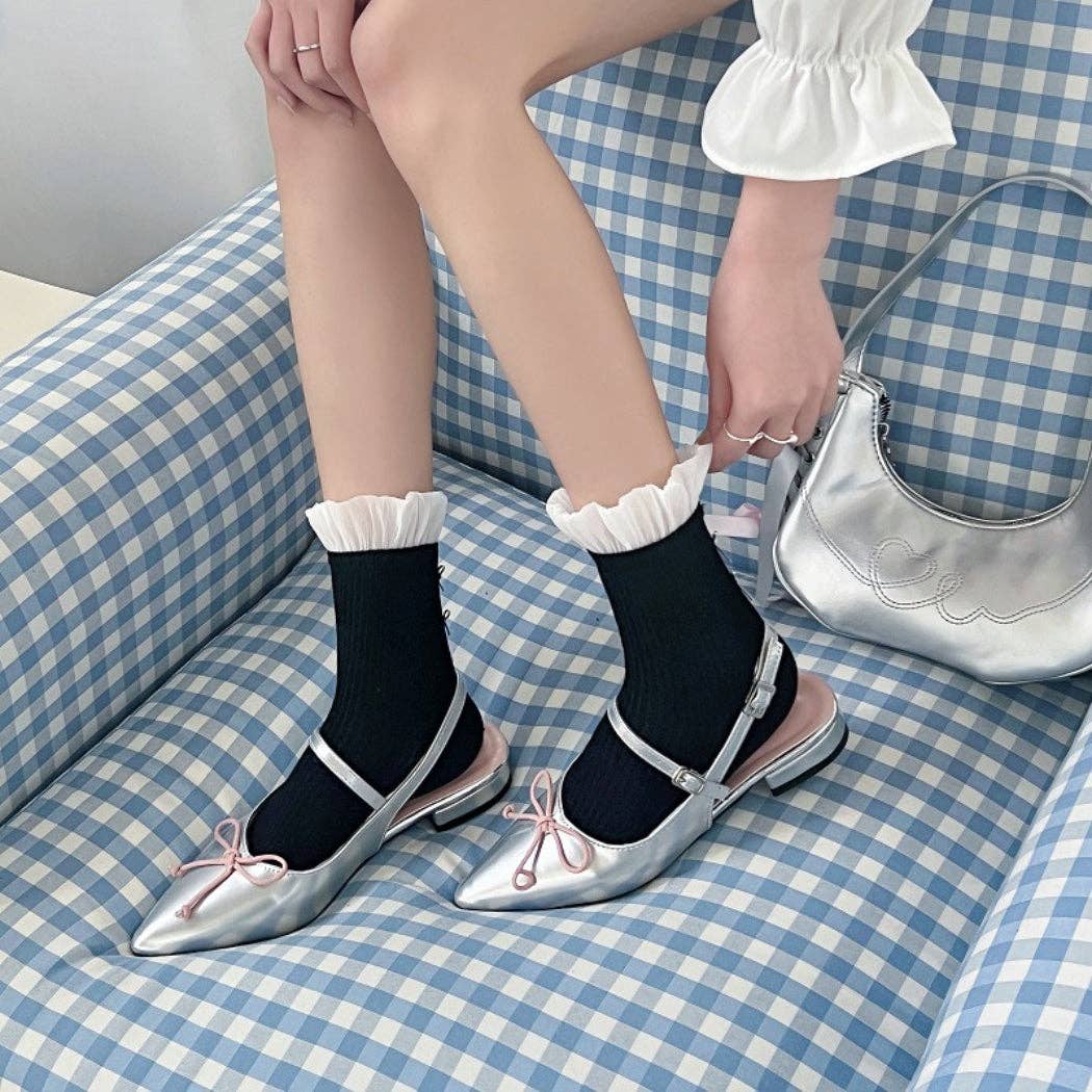 Funkyrel® Atzbranding Limited - Wholesale Socks - Women's - Rufia - Sheer Mesh Panel Socks with Bow Detail7