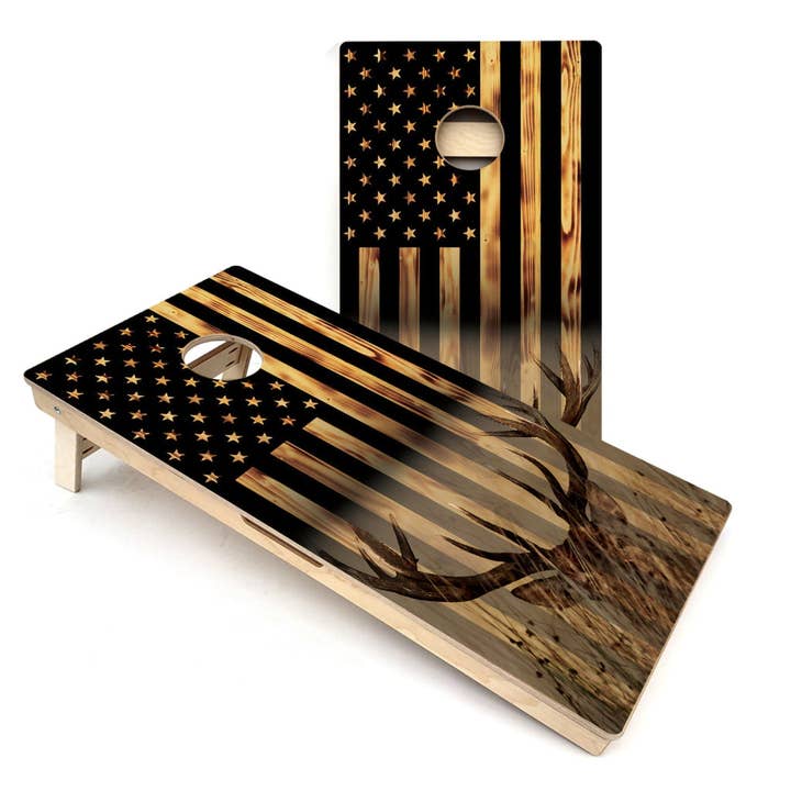American Flag Hidden Deer Cornhole Boards for wholesale by Skip's Garage