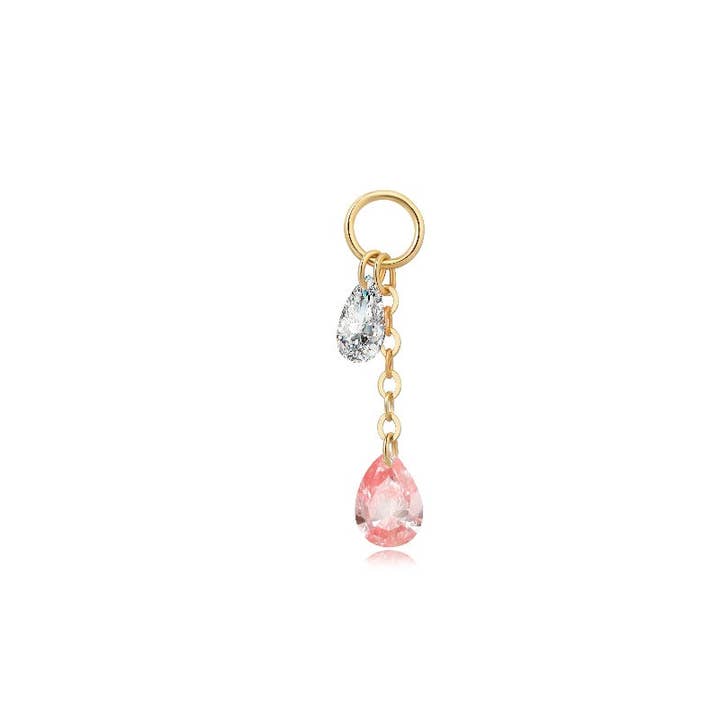 Charme de Boucle d'Oreille Diamant Poire Flottant Blanc/Rose (Copie) pour la vente par LTM Jewels