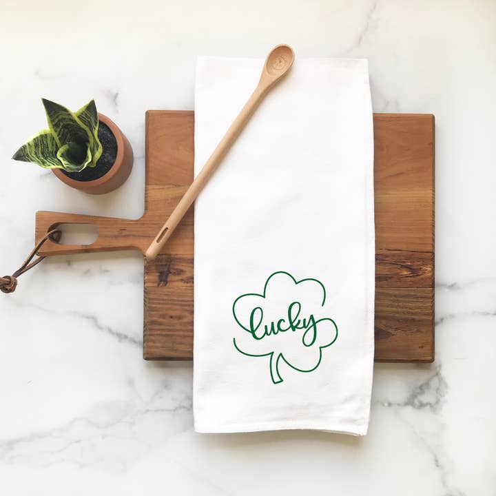 St Patricks Day Tea Towel, Lucky Clover for wholesale by Perfect Day Print Co