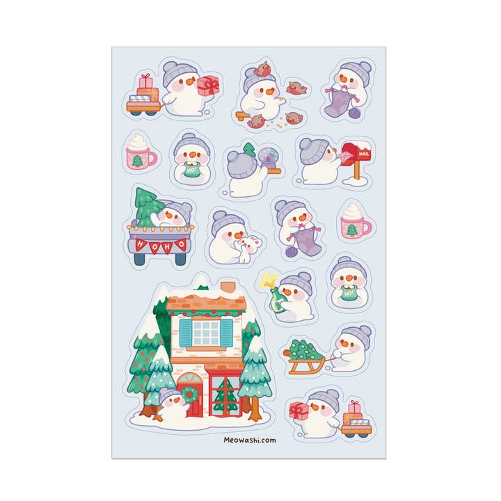 Daily Life of a Snowman Sticker Sheet for wholesale by Meowashi Studio