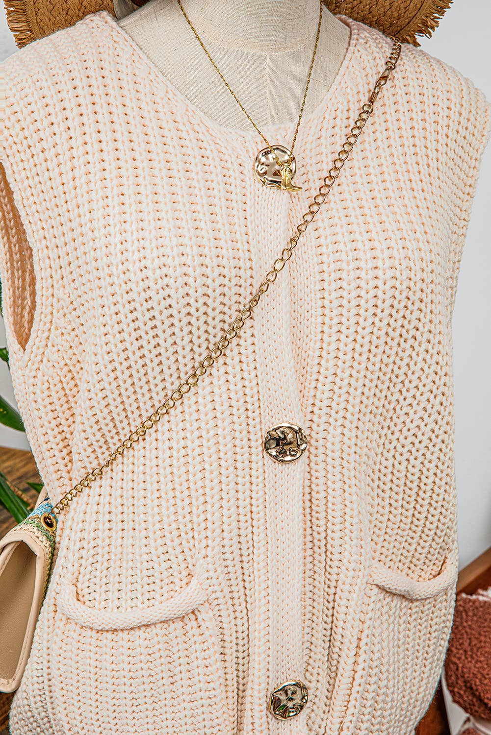 fashionworks - Wholesale Sweater Vest - Women's - Fashion-W Textured Knit Side Pockets Button Sweater Vest9