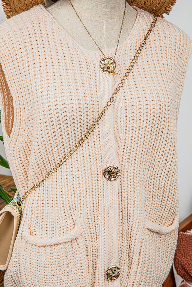 fashionworks - Wholesale Sweater Vest - Women's - Fashion-W Textured Knit Side Pockets Button Sweater Vest9