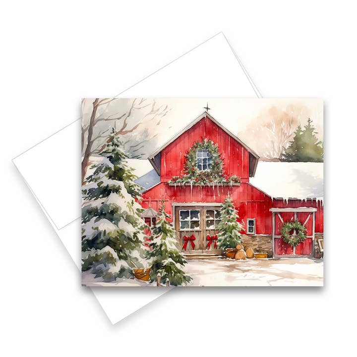 Aria Rae - Wholesale Christmas Card - Christmas Barn Greeting Cards, Set of 6, Blank Notecards1
