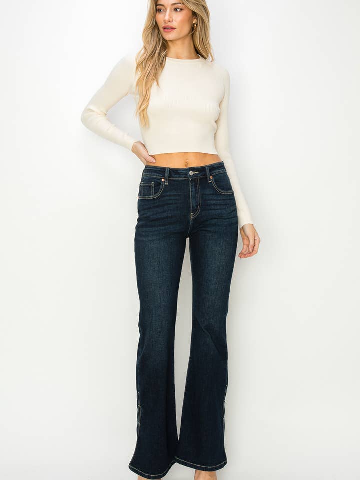 DARK STONE HIGH RISE FLARE JEANS for wholesale on Faire