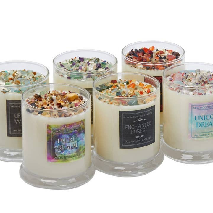 New Moon Beginnings - Wholesale Jar/Filled Candle - Mystical & Magical Candles, Spiritual Candle, Crystal Candle24