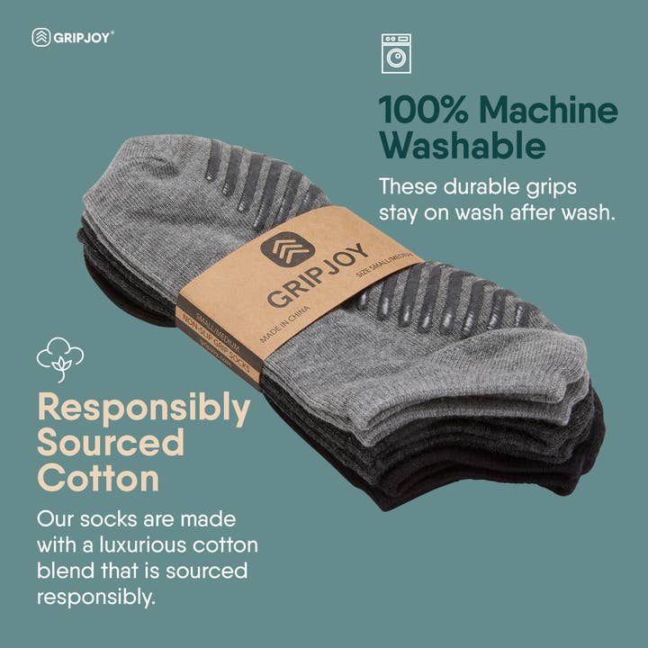 Gripjoy - Wholesale Socks - Unisex - Black/Grey Low Cut Non-Slip Socks - 3 pairs4