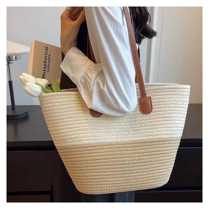 DetailCherry - Wholesale Tote Bag - Women's - Large Capacity Color-Block Single Shoulder Tote Woven Bag