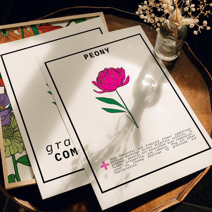 Peony Flower Art Print Set: Grateful Compassion Wall Decor for wholesale by Poppy+Lily