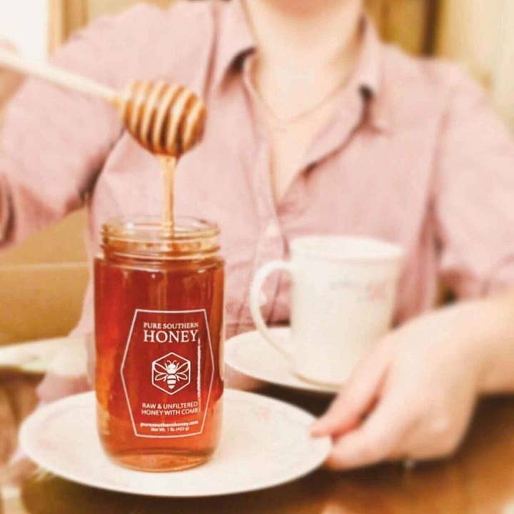 Pure Southern Honey - Wholesale Honey - Honey With Comb 1 Lb (12 Jars) Raw, Unfiltered, Unheated
